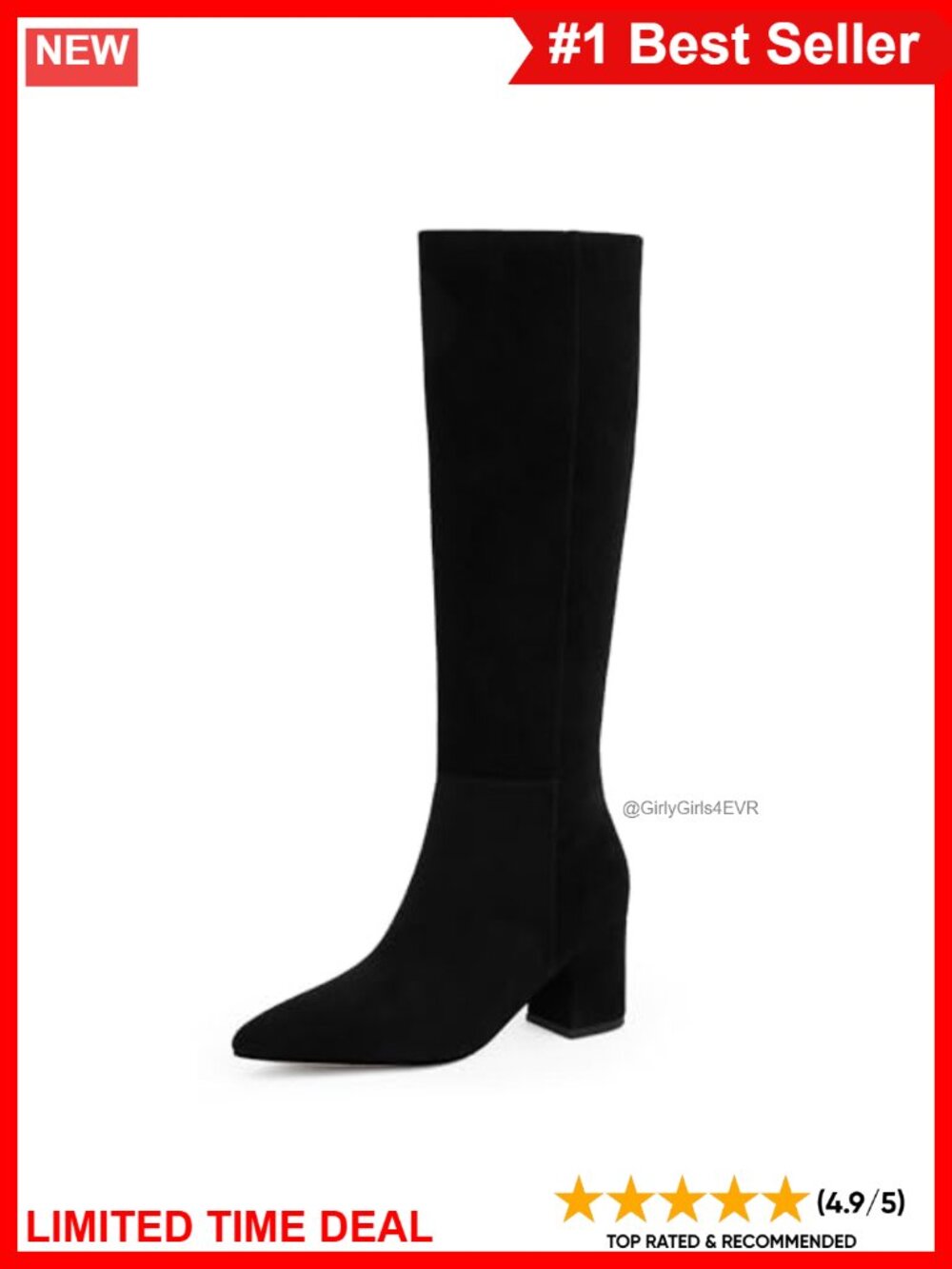 Faux Suede Knee High Boots Pointed Toe Block Heel Tall Boots